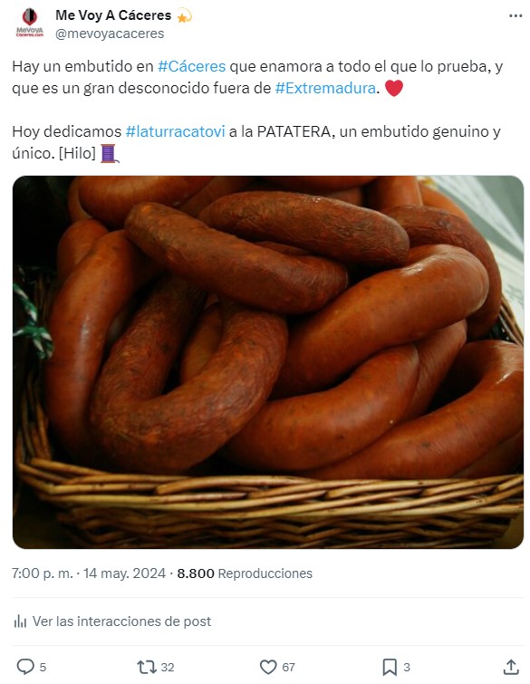 Hilo de la Patatera en la cuenta de MevoyaCaceres en Twitter